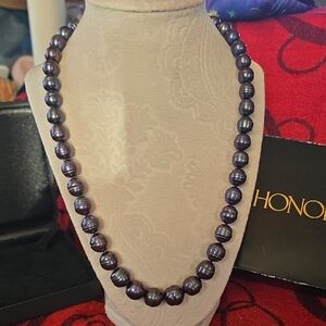 Honora deep grey graduated Pearl Necklace 22", Sterling Clasp, Original Box